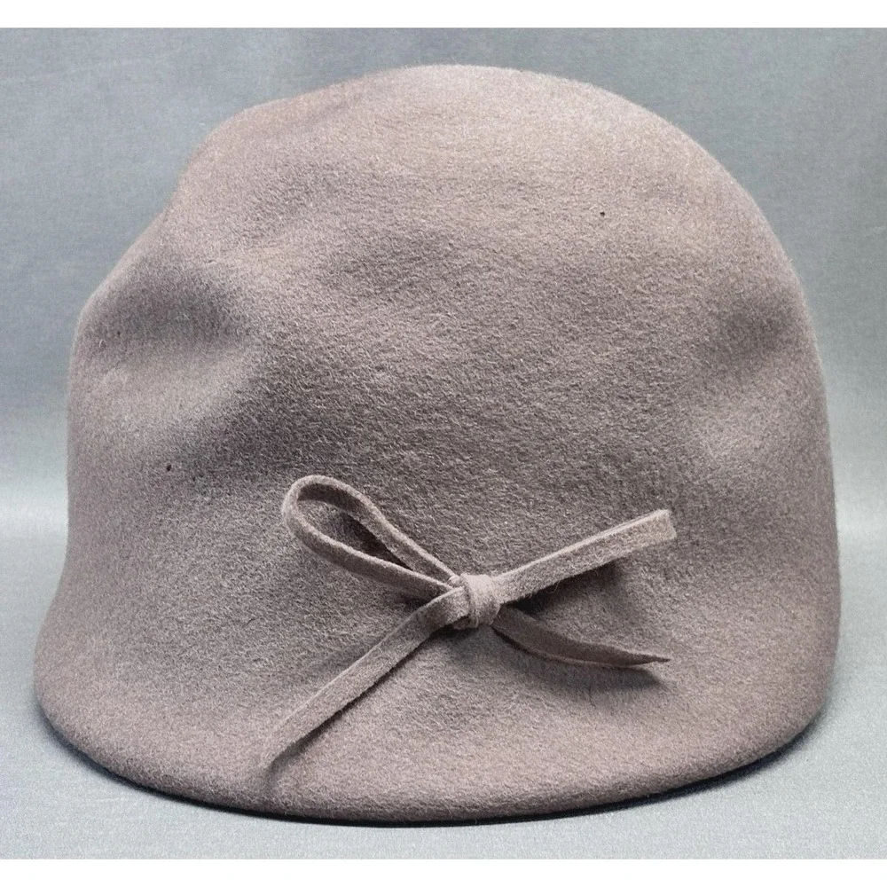 Vintage Henry Pollak Glenover Tan 100% Wool Hat Cloche New‎ York Ribbon USA